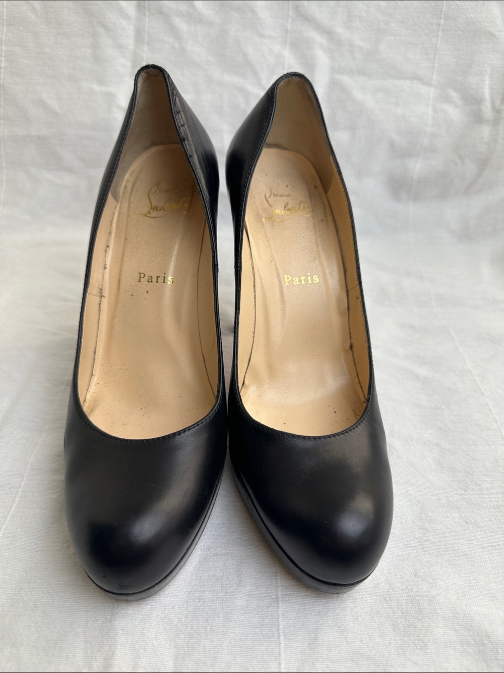 Christian Louboutin Black Round-Toe Leather Pumps